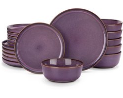 Home & Beyond® Serviesset - Steengoed Borden Set - Dinerborden Dessertborden en Kommen - Reactief Glazuur - Paars - 12-delig voor 4 Personen