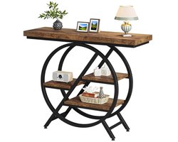 Home & Beyond® Sidetable - Consoletafel Haltafel en Smalle Wandtafel - 4-Laags met Geometrisch Metalen Frame - Rustiek Bruin Zwart - 100x30x82 cm