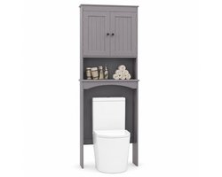 Home & Beyond® Toiletkast Boven Toilet met 2 Deuren en Open Vak - Badkamerkast en Toiletmeubel - Grijs - 60 x 24 x 168 cm