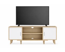 Home & Beyond® TV-Meubel 140 cm met 2 Deuren, Open Vakken en Kabelmanagement - Voor TV's tot 65 Inch - Wit/Eiken