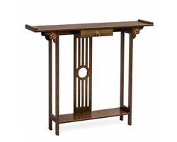 Home & Beyond® Vintage Consoletafel met Lade, Onderplank en Opengewerkt Paneel - Smalle Haltafel - Bruin - 81,5 x 31,2 x 82,8 cm