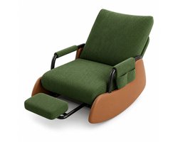 Home & Beyond® Vloer Loungestoel - Opvouwbare Schommelstoel - Luie Stoel met Uittrekbare Voetensteun - Corduroy Leesstoel met Zijvak - Groen
