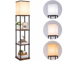 Home & Beyond® Vloerlamp met Houten Planken en Lampenkap - E27 LED-Lamp met 3 Kleurtemperaturen - Vintagebruin - 26 x 26 x 158 cm