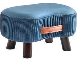Home & Beyond® Voetenbankje met Handgreep - Fluwelen Krukje met Houten Poten - Blauw - 40x28x23 cm