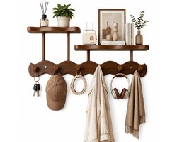 Home & Beyond® Wandkapstok met Hoedenplank en 6 Haken - Zwevende Halplank voor Sleutels, Handdoeken en Kleding - Donkerbruin - 52 x 20 x 16 cm