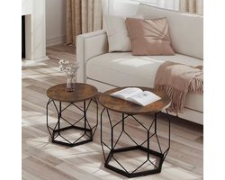 Home Bijzettafel, set van 2, salontafels, banktafel met mandfunctie, gedekte tafel, geometrisch, stalen frame, voor woonkamer, slaapkamer, bruin,zwart