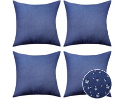 Home Brilliant Marineblauwe Waterdichte Kussenslopen voor Buiten - 45 cm x 45 cm voor Bank en Balkon, Faux Linnen, Set van 4