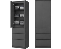 Home Collective Multifunctionele kast met 2 deuren, 3 planken en 3 lades | kast voor slaapkamer, hal of kantoor | 50x40x180 cm (BxDxH) | Antraciet
