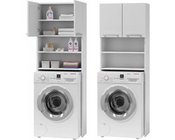 Home Collective Wasmachinekast, wit, hangkast, badkamerkast, hoge kast, badkamerrek, wasmachine droger kleine deuren 64 x 183 x 30 cm (B x H x D)