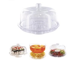 Home Deco Factory 3 in 1 Taartstandaard - transparant - D30 cm - kunststof - taartstandaard - etageres - multifunctioneel