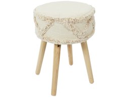 Home Deco Factory Bijzet krukje model Macrame - naturel - dennenhout - D30 x H41 cm - Meubels - Zitten