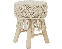 Home Deco Factory Bijzet krukje model Macrame - naturel - dennenhout - D32 x H42 cm - Meubels - Zitten