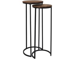 Home Deco Factory Bijzettafel - 2x stuks - hout - metaal - verschillende hoogtes