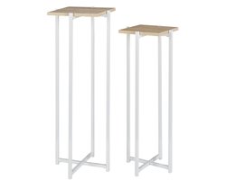 Home Deco Factory Bijzettafel - 2x stuks - wit - hout/metaal - H82/H72 cm