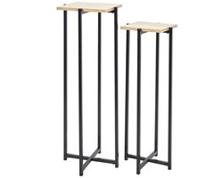 Home Deco Factory Bijzettafel - 2x stuks - zwart - hout/metaal - H82/H72 cm