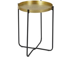 Home Deco Factory Bijzettafel - goudkleurig met zwart - metaal - D35 cm - plantverhoger - buiten en binnen