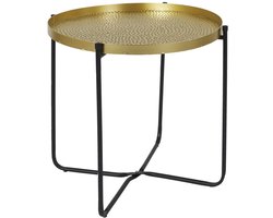 Home Deco Factory Bijzettafel - goudkleurig met zwart - metaal - D45 cm - plantverhoger - buiten en binnen