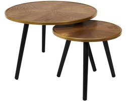 Home Deco Factory Bijzettafels/salontafels Tiny - set van 2x stuks - hout - rond - bruin/zwart - Koffietafels