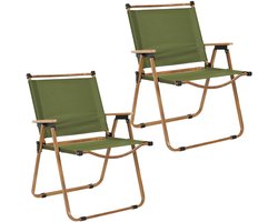 Home Deco Factory camping/strand stoel - 2x - hout/stof - inklapbaar - groen - L55 x B63 x H77 cm - camping stoelen