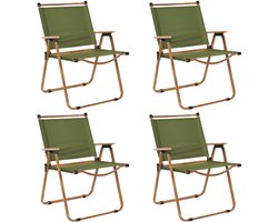 Home Deco Factory camping/strand stoel - 4x - hout/stof - inklapbaar - groen - L55 x B63 x H77 cm - camping stoelen