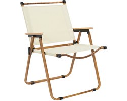 Home Deco Factory camping/strand stoel - hout/stof - inklapbaar - beige - L55 x B63 x H77 cm - camping stoelen