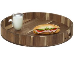 Home Deco Factory dienblad van Acacia hout - 40 x 5 cm - bruin - Hoge opstaande rand - voor glazen en kopjes - Rond