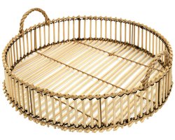 Home Deco Factory dienblad van bamboe - Rond - 40 x 6 cm - naturel - hoge opstaande rand - voor glazen en kopjes