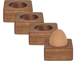 Home deco factory eierdop - 4x - acacia hout - donkerbruin - vierkant - 6,5 x 6,5 cm