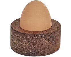 Home deco factory eierdop - acacia hout - donkerbruin - rond - 6,5 x 6,5 cm