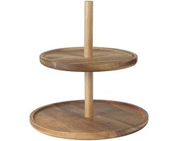 Home Deco Factory Etagere - 2 laags - D20/25 cm - acacia hout - serveertoren - dienblad - serveerplanken