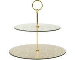 Home Deco Factory Etagere 2 laags - goud - glas - D25 x H25 cm - Hightea - Taartjes - Decoratief - Serveerschaal