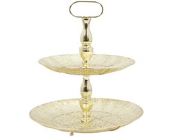 Home Deco Factory Etagere 2 laags - goud - metaal - D39 x H43 cm - Hightea - Taartjes - Decoratief - Serveerschaal