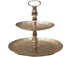 Home Deco Factory Etagere 2 laags - zilver - metaal - D40 x H49 cm - Hightea - Taartjes - Decoratief - Serveerschaal