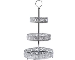 Home Deco Factory Etagere 3 laags - zilver - metaal - D25 x H46 cm - Hightea - Taartjes - Decoratief - Serveerschaal