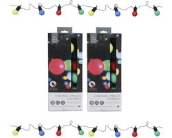 Home Deco Factory Feestverlichting lichtsnoer - 2x - 20 LED lampen - gekleurd - 1070 cm - buiten - tuinverlichting
