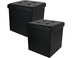 Home Deco Factory Hocker/poef Essestiel - 2x - opvouwbaar - zwart - opbergen - MDF/polyester - 76 x 37 cm