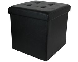 Home Deco Factory Hocker/poef Essestiel - opvouwbaar - zwart - opbergen - MDF/polyester - 76 x 37 cm