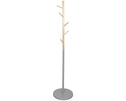 Home Deco Factory Kapstok - grijs - metaal/hout - 6 haken - 180 cm - staand