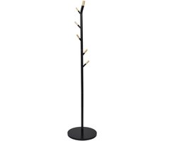 Home Deco Factory Kapstok - zwart - metaal/hout - 6 haken - 175 cm - staand