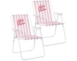 Home deco factory Klapstoel Dolce Vita - 2x - roze/wit - 44 x 75 x 52 cm - campingstoel/tuinstoel
