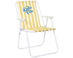 Home deco factory Klapstoel Dolce Vita - geel/wit - 44 x 75 x 52 cm - campingstoel/tuinstoel
