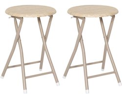 Home Deco Factory Krukje Nova - 2x - beige - hout/metaal - D30 x H45 cm - opvouwbaar/inklapbaar