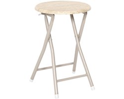 Home Deco Factory Krukje Nova - beige - hout/metaal - D30 x H45 cm - opvouwbaar/inklapbaar