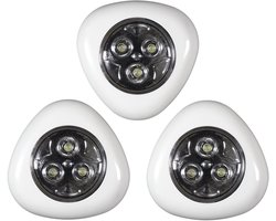 Home deco factory LED Druklampjes set van 3x - wit - touch - zelfklevend