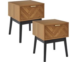 Home Deco Factory Nachtkastje - 2x - bruin - hout - 40 x 50 x 40 cm - vissengraat look