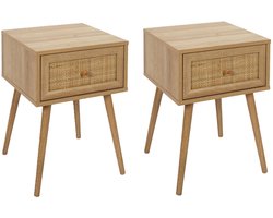 Home Deco Factory Nachtkastje Classico - 2x - 1 lade - lichtbruin - dennenhout - 39 x 39 x 55 cm
