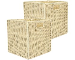 Home Deco Factory Opbergmand/kastmandje - 2x - Naturel - 30 x 30 x 30 cm - 29 liter - Vakkenkast manden - Gevlochten - Opvouwbaar - Kisten - Boxen