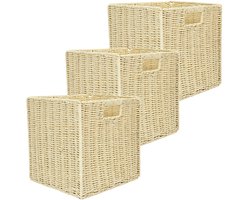 Home Deco Factory Opbergmand/kastmandje - 3x - Naturel - 30 x 30 x 30 cm - 29 liter - Vakkenkast manden - Gevlochten - Opvouwbaar - Kisten - Boxen