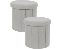 Home Deco Factory Poef/hocker opvouwbaar - 2x - latten design - opbergbox - grijs - polyester/mdf - 38 x 38 cm