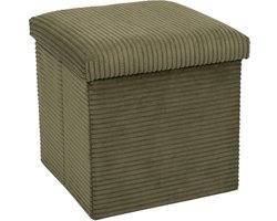 Home Deco Factory Poef/hocker opvouwbaar - rib design - opbergbox - groen - polyester/mdf - 38 x 38 cm